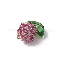 ガラスシードビーズペンダント  真鍮パーツ  花  オールドローズ  20~20.5x14x11~14mm  穴：1.8mm&nbsp;PALLOY-MZ00592-05