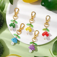 アクリルの葉のペンダント飾りが付いた手作りのガラスの種キノコ  合金製回転式ロブスター クロウ クラスプ バッグ飾り用チャーム  ミックスカラー  63mm&nbsp;HJEW-MZ00104