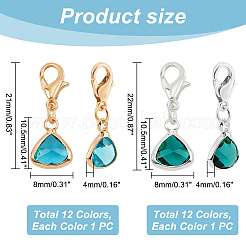 2セット2色の三角形のガラスペンダント装飾  亜鉛合金カニカン付き  ゴールデン＆シルバー  21~22mm  ペンダント：10.5x8x4mm  12個/セット  1セット/色&nbsp;FIND-PH0010-11