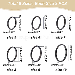 12個 6スタイル 2mm ポリッシュ プレーン ドーム フィンガーリング  304ステンレススチール製ジュエリー、男性用、女性用  電気泳動黒  内径：19.9~15.7mm  2個/スタイル&nbsp;RJEW-UN0001-22