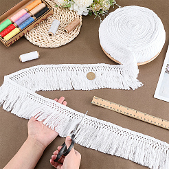 綿コードタッセルリボン  洋服アクセサリー  ホワイト  3-5/8インチ（93mm）  約20.00ヤード（18.29m）/バンドル&nbsp;OCOR-WH0078-487B-03