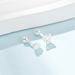 S999 ファインシルバースタッドピアス  クマと足のプリント  左右  銀  4~5x4.5~5mm&nbsp;EJEW-C179-03S