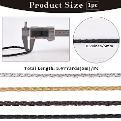 5m 編み込みラウンド PU レザー ジュエリー コード  編組ロープ  ブラック  4.5mm&nbsp;OCOR-GF0004-96A-01