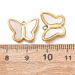 天然石ホワイトシェルペンダント  304ステンレススチールの蝶チャーム  ゴールドカラー  12.5x16x3.5mm  穴：1.4mm&nbsp;SH-CBAE384-01G