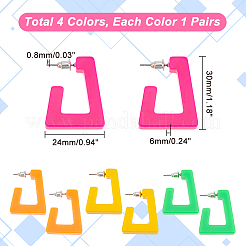 4ペア4色のアクリル台形スタッドピアス、304ステンレススチールピン付き  女性用ハーフフープピアス  ミックスカラー  30x24x6mm  ピン：0.8mm  1ペア/カラー&nbsp;EJEW-PH0001-14