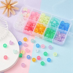 200 個 10 色の透明 & 蓄光プラスチックビーズ  艶消し  暗闇で光る  バレル  ミックスカラー  9x6mm  穴：3.8mm  20個/カラー&nbsp;KY-YW0001-50