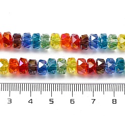 電気メッキ＆グラデーションカラーガラスビーズ連売り  フラットラウンド  多面カット  ミックスカラー  7x4.5mm  穴：1.6mm  約63個/連  11.61''（29.5センチメートル）&nbsp;LAMP-M023-01