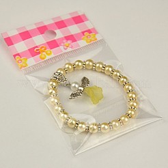 子供用ウエディングドレスに最適可愛い天使のブレスレット  カーニバルのストレッチブレスレット  ガラスパールビーズとチベット風のビーズで  シャンパンイエロー  45mm&nbsp;BJEW-JB00727-12