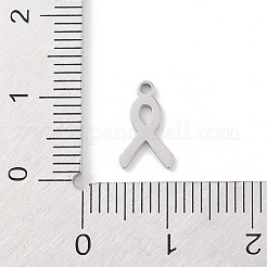 変色しない304ステンレススチールチャーム  レーザー切断  ステンレス鋼色  意識のリボン  11x6.5x1mm  穴：1mm&nbsp;STAS-K286-01C-P