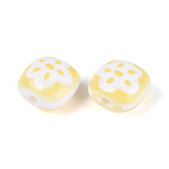 オペークプリントアクリルビーズ  花の正方形  淡黄色  15.5x15.5x11mm  穴：3mm&nbsp;SACR-T018-01