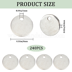 304ステンレススチールチャーム  フラットラウンド  空白タグのスタンプ  ステンレス鋼色  8x0.8mm  穴：1mm  240個/箱&nbsp;STAS-CN0001-42