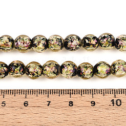 手作りの箔ガラスビーズ連売り  ラウンド  ライトカーキ  8~8.5mm  穴：1.5~1.6mm  約60個/連  18.11~18.50インチ（46~47cm）&nbsp;FOIL-N029-05E