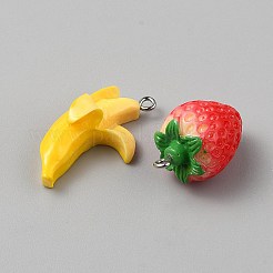 20個20スタイル不透明樹脂ペンダント  プラチナメッキ鉄ループ付き  果物  ミックスカラー  14~39x12~21x8~21mm  穴：2mm  1個/スタイル&nbsp;RESI-WH0022-18