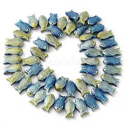 電気メッキガラスビーズセット  魚  メッキグリーン  8x15x5~6mm  穴：1mm  約49~50個/連  15.75インチ（40cm）&nbsp;EGLA-C007-05C