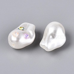 バロックスタイルのABSプラスチック製模造真珠ビーズ  ナゲット  ラインストーン付き  乳白色  21~22x15x13mm  穴：1.8~2mm&nbsp;SACR-T017-78A