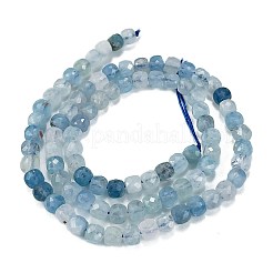 天然石アクアマリンビーズ連売り  多面カット  キューブ  4~5x4~5x4~5mm  穴：0.7mm  約98個/連  15.35インチ（39cm）&nbsp;G-L587-C02-01