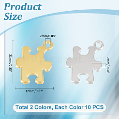 20本2色合金ペンダント  パズル  プラチナ·ゴールデン  21x17x2mm  穴：2mm  2色  10個/コロット  20pc&nbsp;FIND-UN0003-28