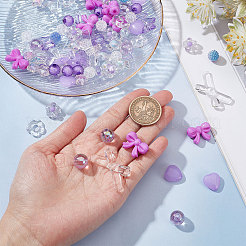 DIYかわいいビーズストレッチブレスレット作成キット  花 & 星 & ちょう結び & ハート & 蝶 & キャンディーアクリルビーズを含む  伸縮性のある糸  パープル  10.5x11x7mm  穴：1.5mm  ビーズ：150個/袋&nbsp;DIY-SC0020-60B