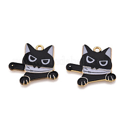 ライトゴールドトーン合金エナメルチャーム  猫とナイフ  ブラック  24x27x1.5mm  穴：2mm&nbsp;ENAM-N056-188A