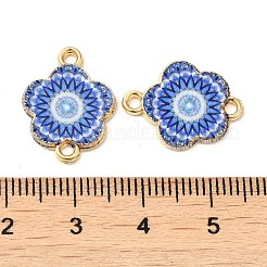 プリント合金エナメルコネクタチャーム  花のリンク  ライトゴールド  コーンフラワーブルー  14x18x1.5mm  穴：1.5mm&nbsp;ENAM-N056-200A