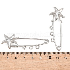 ヒトデ型304ステンレススチール製安全ピンブローチ金具  トリプルループ付きキルトピン 夏のビーチアクセサリー  ステンレス鋼色  57x19x7mm  穴：2mm&nbsp;SA-CBA098D-16I-P03