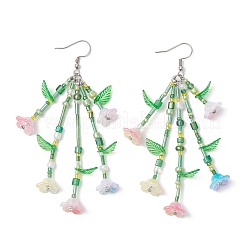 ガラスダングルピアス  花  アクリルと貝パール付き  プラチナ  92mm&nbsp;EJEW-TA00678