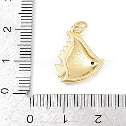 真鍮製マイクロパヴェキュービックジルコニアペンダント  エナメル  魚のチャーム  長持ちメッキ  ラックめっき  鉛フリー＆カドミウムフリー  18KGP本金メッキ  ブラック  18.5x14.5x2.8mm  穴：3.2mm&nbsp;KK-F938-42G-01A
