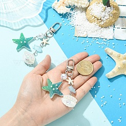 ABSプラスチック模造真珠＆樹脂＆合成ターコイズペンダント装飾2個  合金回転式ナスカン付き  ミックスカラー  93mm&nbsp;HJEW-YW00474
