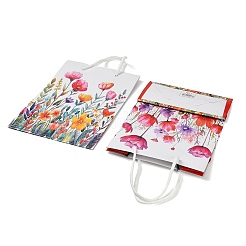 花柄プリントの持ち手付き紙製ギフトバッグ  ショッピングバッグ  長方形  ミックスカラー  8x18x24cm&nbsp;CARB-F014-02