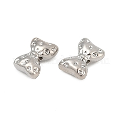 真鍮ビーズ  蝶結び  プラチナメッキ  7x10x4mm  穴：1.2mm&nbsp;KK-D375-09P