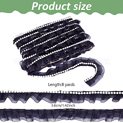 シフォン シワ リボン  レースのトリム  樹脂ビーズで  洋服アクセサリー  ブラック  1-3/8インチ（36mm）&nbsp;OCOR-WH0070-205A