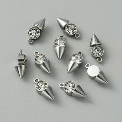 ステンレスペンダント202個  ラインストーン付き  コーン/スパイクチャーム  ステンレス鋼色  クリスタル  14x6x5.5mm  穴：1.2mm&nbsp;STAS-WH0036-12A-P01