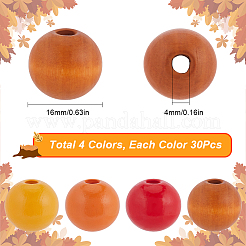 120本4色塗装天然木ビーズ  ラウンド  ミックスカラー  16mm  穴：4mm  30個/カラー&nbsp;WOOD-SP0001-11A