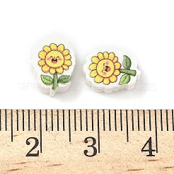プリントされた手作りポリマー粘土ビーズ  花  きいろ  10x8x5mm  穴：1.6mm&nbsp;CLAY-I016-01