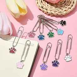 犬の足跡合金エナメルペンダントブックマーク  アイロンの長いペーパークリップ  ミックスカラー  66.5mm  10個/セット&nbsp;AJEW-JK00304