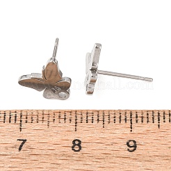 304ステンレススチールスタッドピアス金具  カン付き  ステンレス鋼色  蝶  9x9.5mm  穴：1.2mm  ピン：10x0.8mm&nbsp;SA-CBA4E98-01E-P