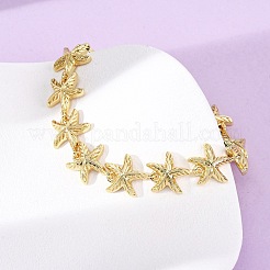 女性のための真鍮のリンクブレスレット  ヒトデ  長持ちメッキ  ラックめっき  鉛フリー＆カドミウムフリー  18KGP本金メッキ  7-3/4インチ（19.8cm）  リンク：15.5x13.5x5.5mm&nbsp;BJEW-H209-01A-G