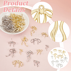 6スタイル2色ラックメッキ合金ペンダント  蝶結び  プラチナ·ゴールデン  20~40x12~33x2~5mm  穴：1~5mm  4個/スタイル&nbsp;FIND-PH0022-65