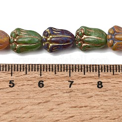塗装ガラスビーズ連売り  ゴールドライン入り  花  ミックスカラー  11x8.5~9x6~6.5mm  穴：1.1mm  約32個/連  14.09''（35.8センチメートル）&nbsp;GLAA-Z021-16