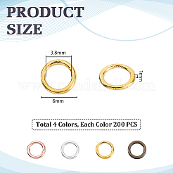 4色の合金製クローズド丸カン  ラウンド  ミックスカラー  6x1mm  18ゲージ  内径：3.8mm  200個/カラー&nbsp;FIND-GA0006-89B