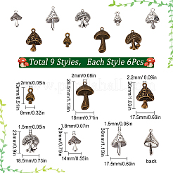 54個9スタイルチベットスタイルアロイペンダント  キノコ  アンティークブロンズ＆アンティークシルバー  13~30x8~19x3~5mm  穴：1.5~2.2mm  6個/スタイル&nbsp;FIND-SC0003-53