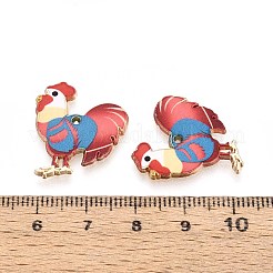 プリント合金ペンダント  コックチャーム  ライトコーラル  22x20.5x1.5~2mm  穴：0.9~1mm&nbsp;ENAM-CJC0020-47A