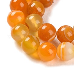 天然石縞瑪瑙/バンデットアゲートビーズ連売り  染め  ラウンド  オレンジ  10mm  穴：1.2mm  約19個/連  7.60''（19.3センチメートル）&nbsp;G-Z060-A01-C25