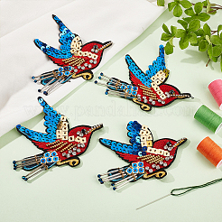 鳥ポリエステル刺繍アイロン接着アップリケ  スパンコール/パイレットビーズパッチ  ミシンクラフト装飾  レッド  112x127x6.5mm&nbsp;PATC-WH0008-35