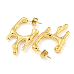 イオンプレーティング（IP）304ステンレススチール製スタッドピアス（女性用）  U字型  14KGP本金メッキ  35x4mm&nbsp;EJEW-A108-02G