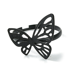 女性用中空蝶合金調節可能リング  鉛フリー＆カドミウムフリー  ブラック  18mm  内径：18mm&nbsp;RJEW-K275-50EB