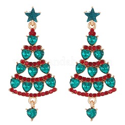 クリスマス合金ラインストーンダングルスタッドピアス  クリスマスツリー  ゴールドカラー  45.5x19.5mm&nbsp;EJEW-F399-03G
