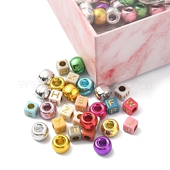 DIY友情ブレスレット作成キット  プラスチックバレルとアクリルレタービーズを含む  弾性コード  ミックスカラー  ビーズ：6~9x6~6.5x6~6.5mm  穴：3.5~3.7mm  80グラム&nbsp;DIY-FS0004-98