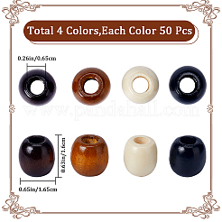 天然木ビーズ200色4個  染め  バレル  大穴ビーズ  ミックスカラー  16.5~17x16~16.5mm  穴：6~7mm  50個/カラー&nbsp;WOOD-GF0002-03