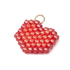 シードビーズ ビーズチャーム  丸カン付き  ハートペンダント  レッド  14x14.5x2mm  穴：2.7mm&nbsp;PALLOY-MZ00359-01